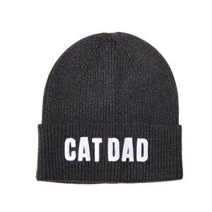 Charcoal Grey Cat Dad Knitted Beanie Hat for Men Embroidered Soft Cozy  NWT